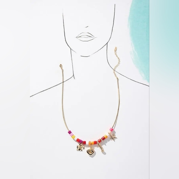 Anthropologie Beaded Gold Charm Necklace, NWT - Picture 3 of 3